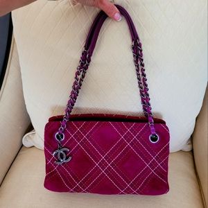 Chanel Authentic Rare Saltire Stitched Suede Shoulder Bag